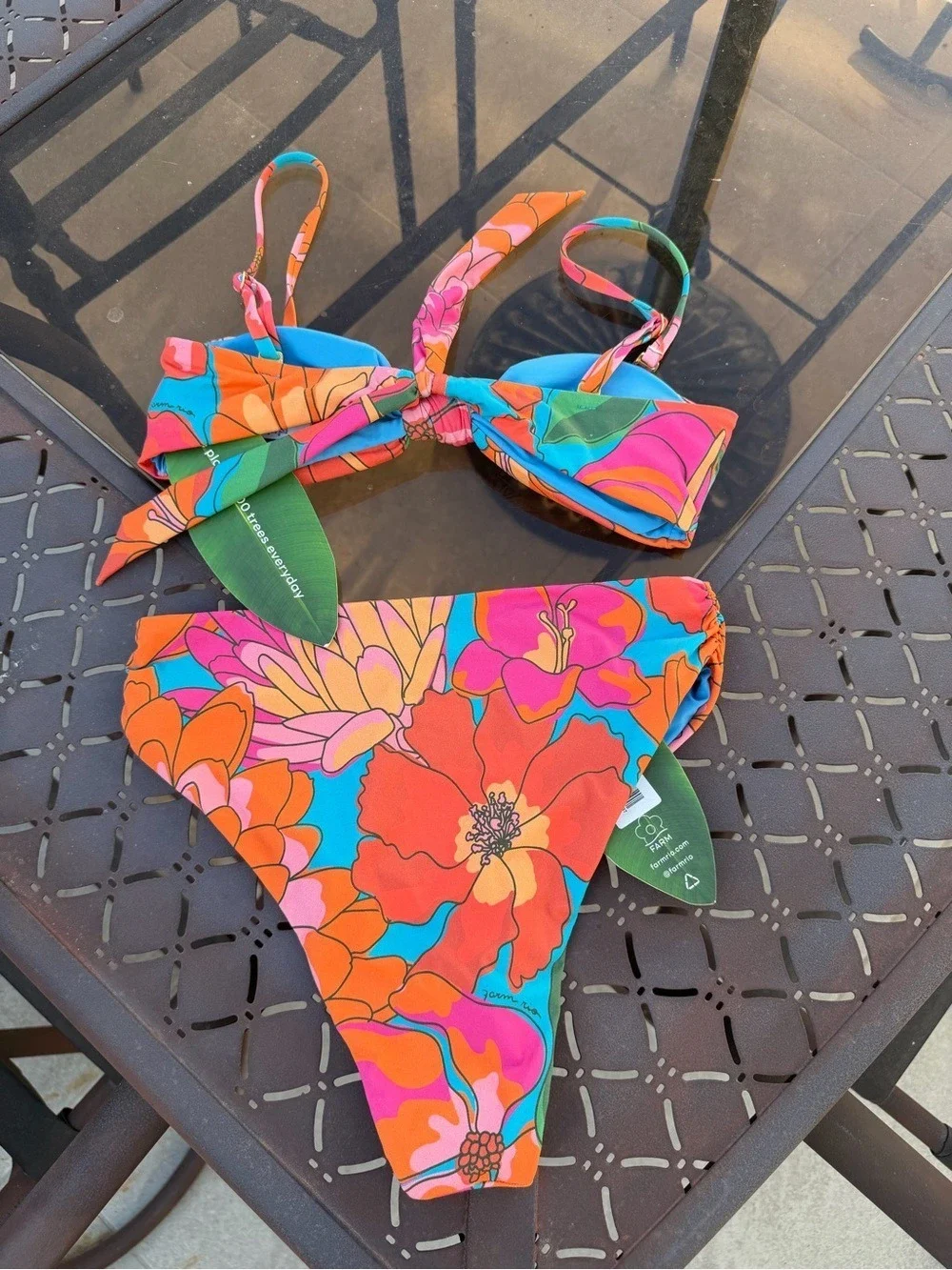 Set - Farm Rio Knotted floral-print bandeau bikini